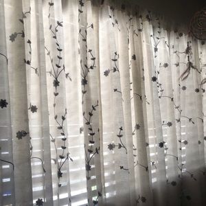 4 Curtain Panels 50 x 84” Cream w/ Gray Embroidery